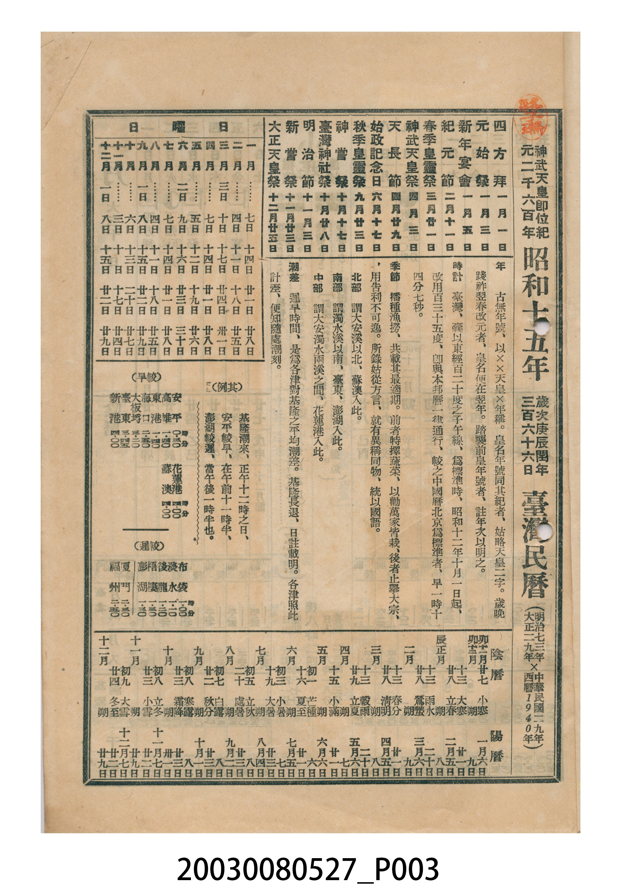昭和十五年《臺灣民曆》 (共11張)