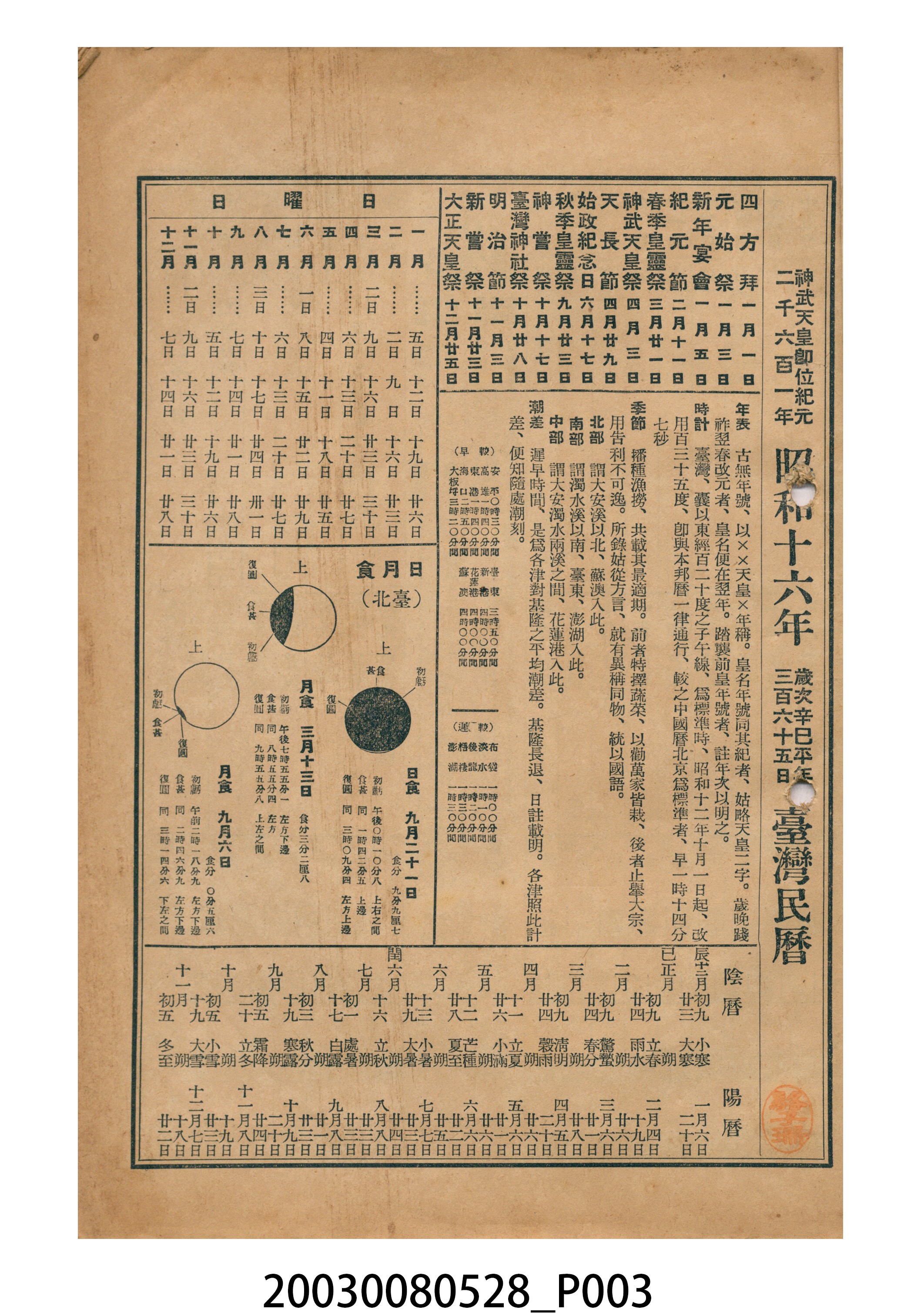 昭和十六年《臺灣民曆》 (共11張)
