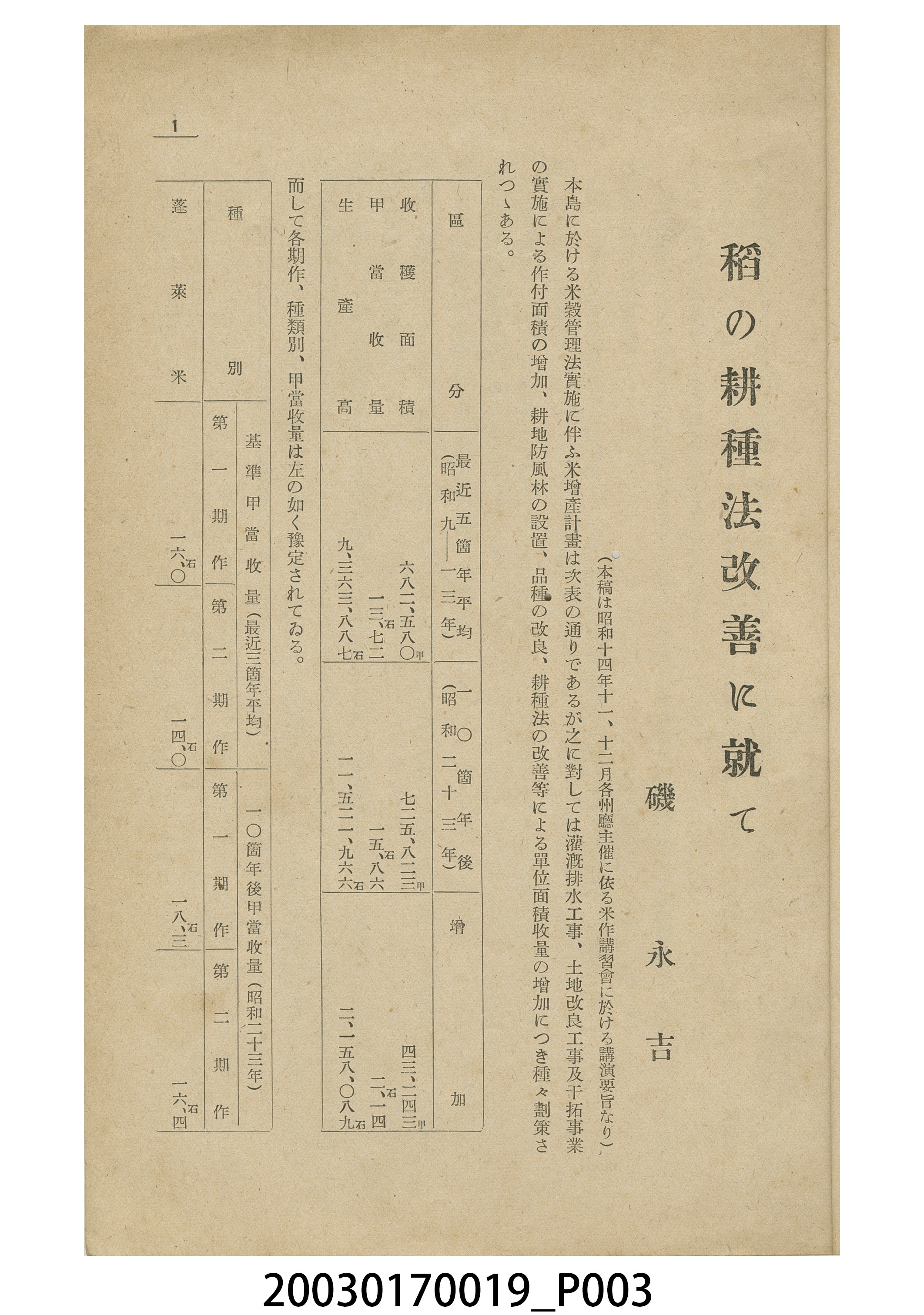 臺灣總督府殖產局發行《論稻之耕種法改善》 (共20張)
