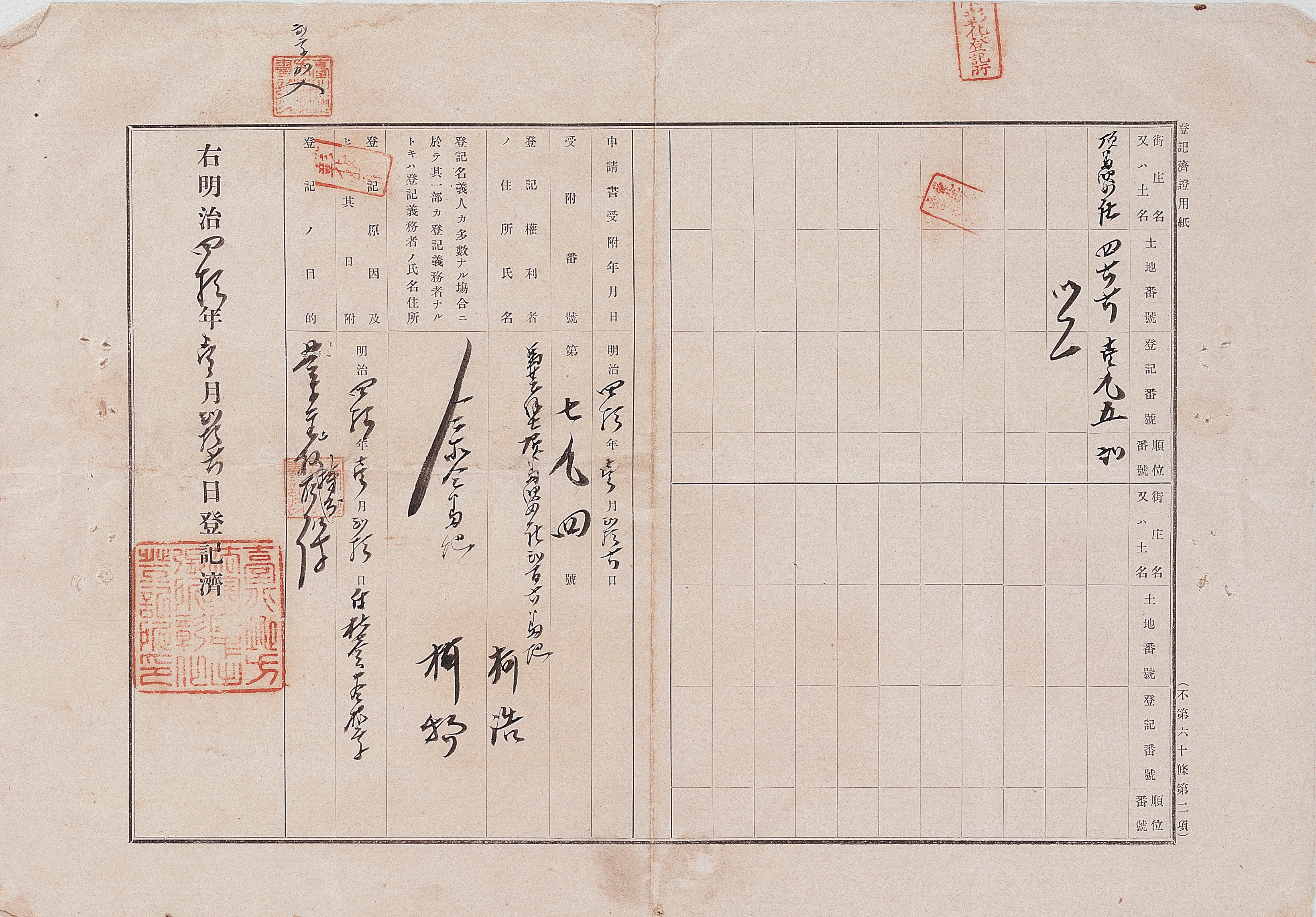 明治40年柯物業主權持分轉移登記證 (共3張)