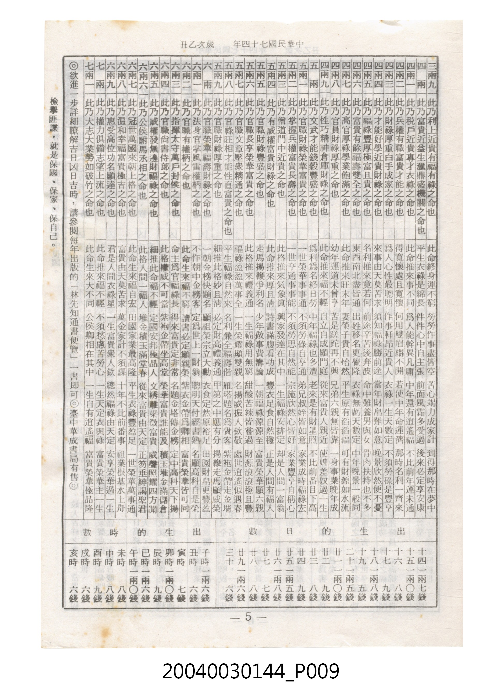 民國七十四年歲次乙丑《民曆》 (共78張)
