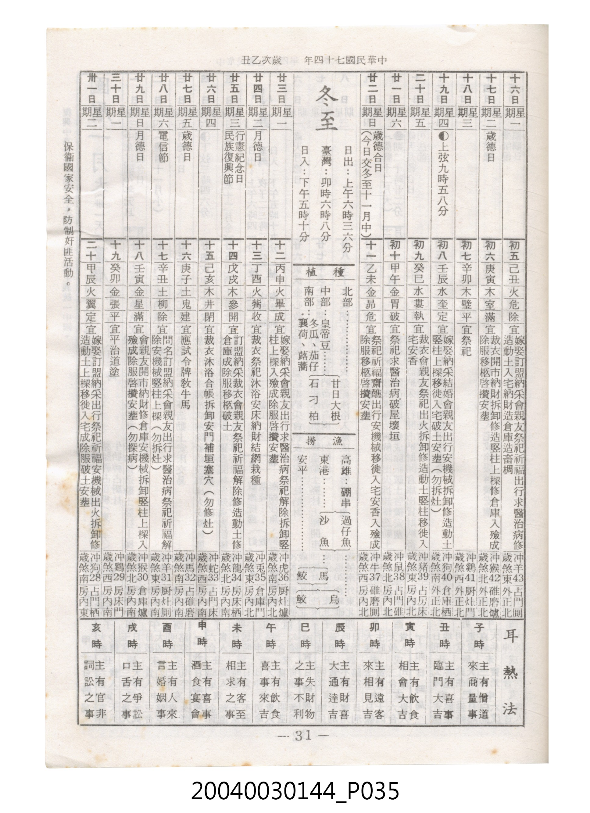 民國七十四年歲次乙丑《民曆》 (共78張)