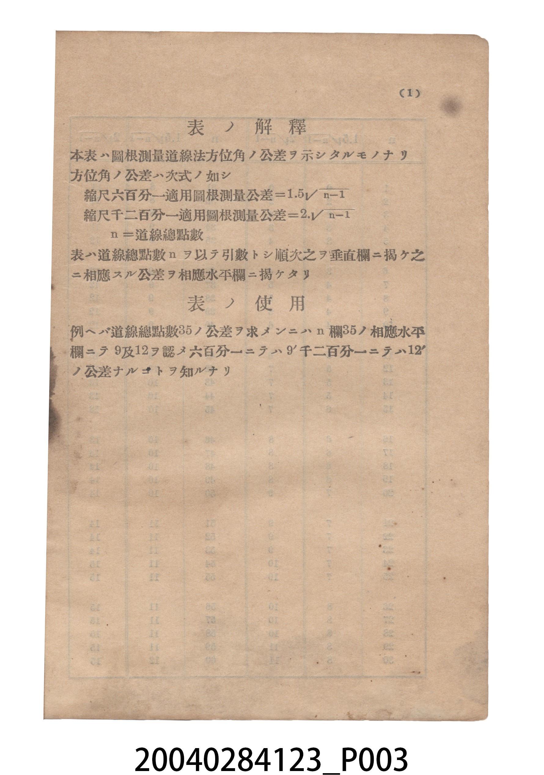 《水平距離換算表誤差配賦表公差表》 (共13張)