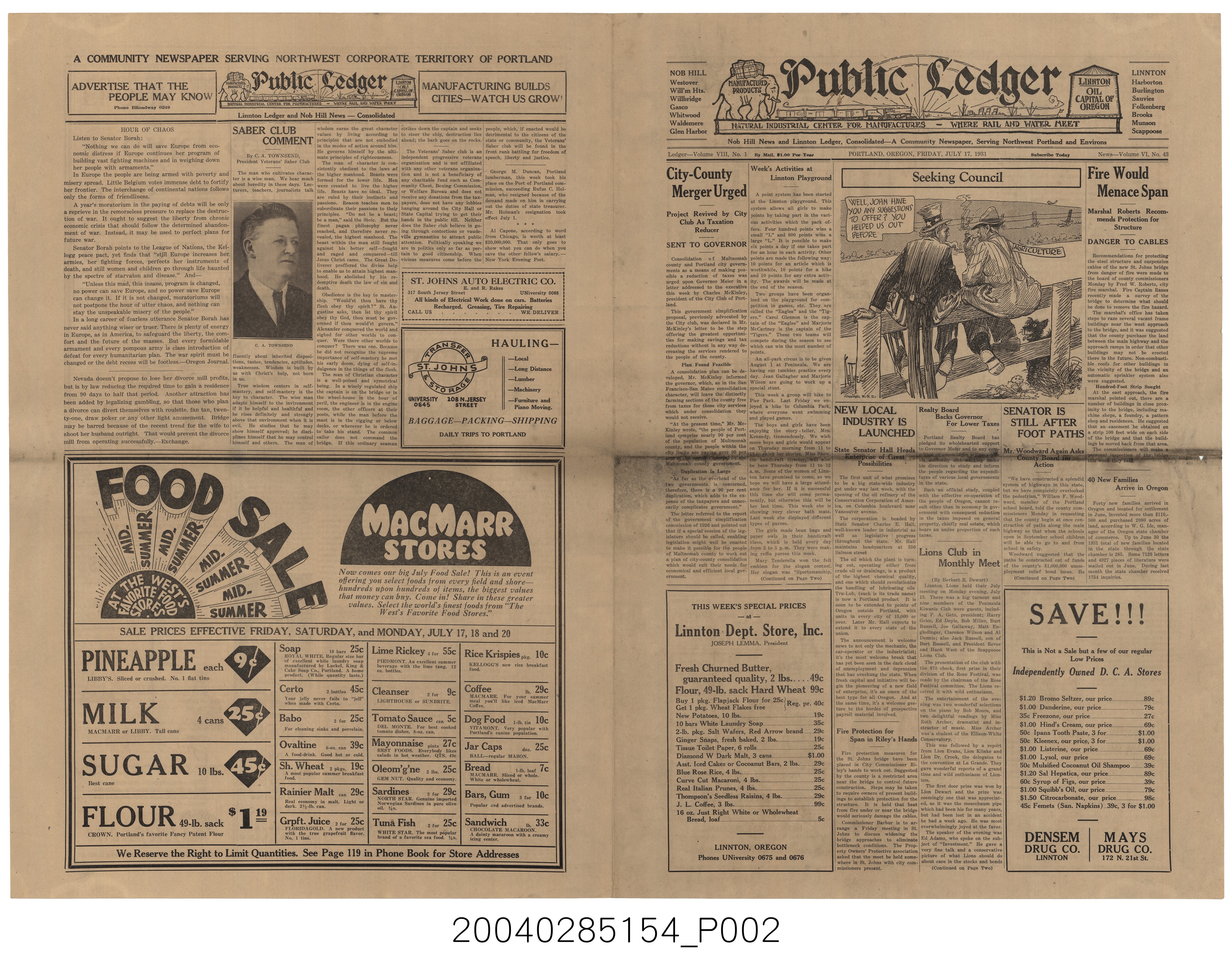 1931年7月17日約翰紐博利發行《大眾商情》 (共4張)