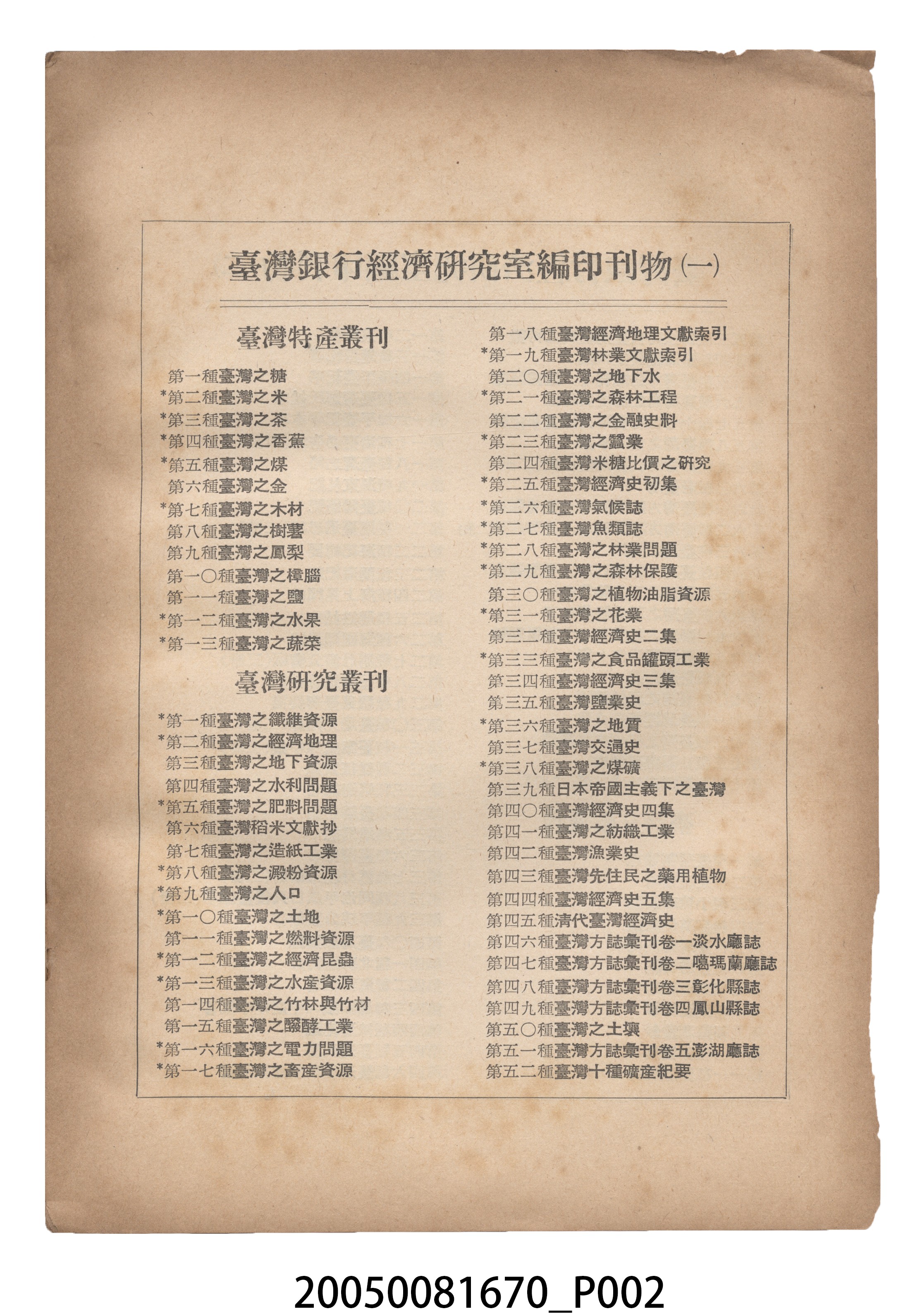 臺灣銀行經濟研究室編印《臺灣銀行季刊》第11卷第4期 (共12張)