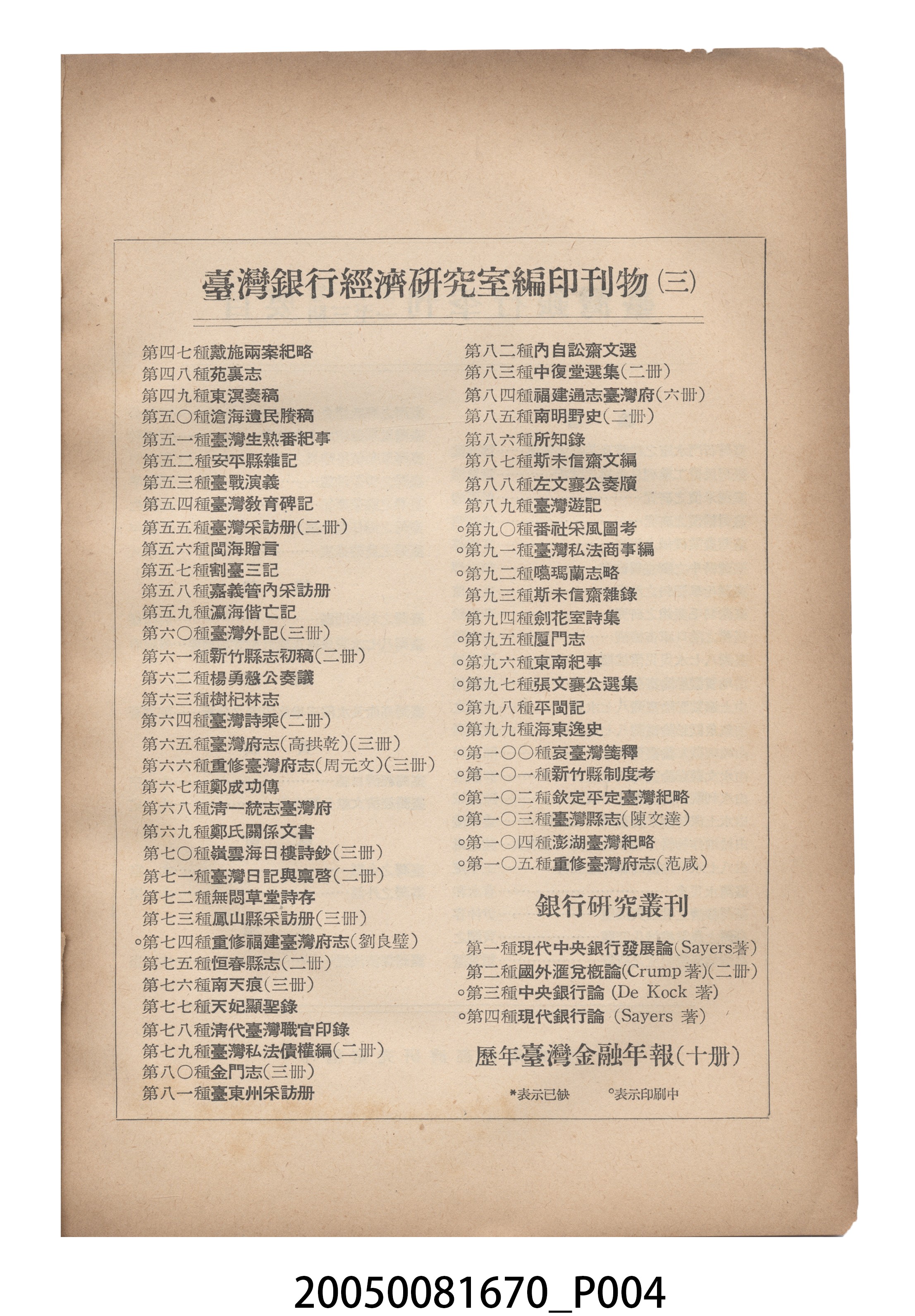 臺灣銀行經濟研究室編印《臺灣銀行季刊》第11卷第4期 (共12張)
