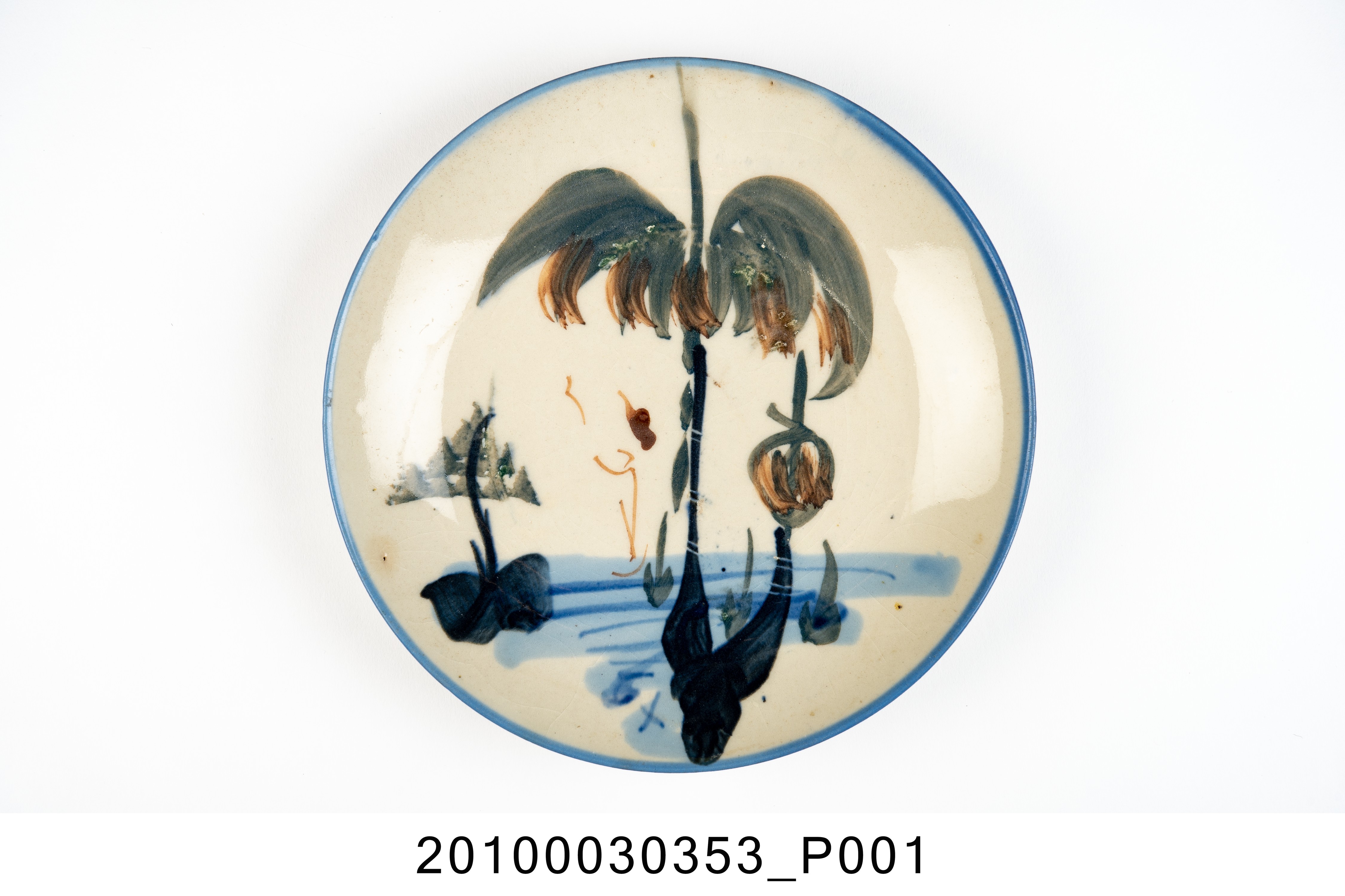 手繪彩釉椰樹小船圖圓盤 (共7張)
