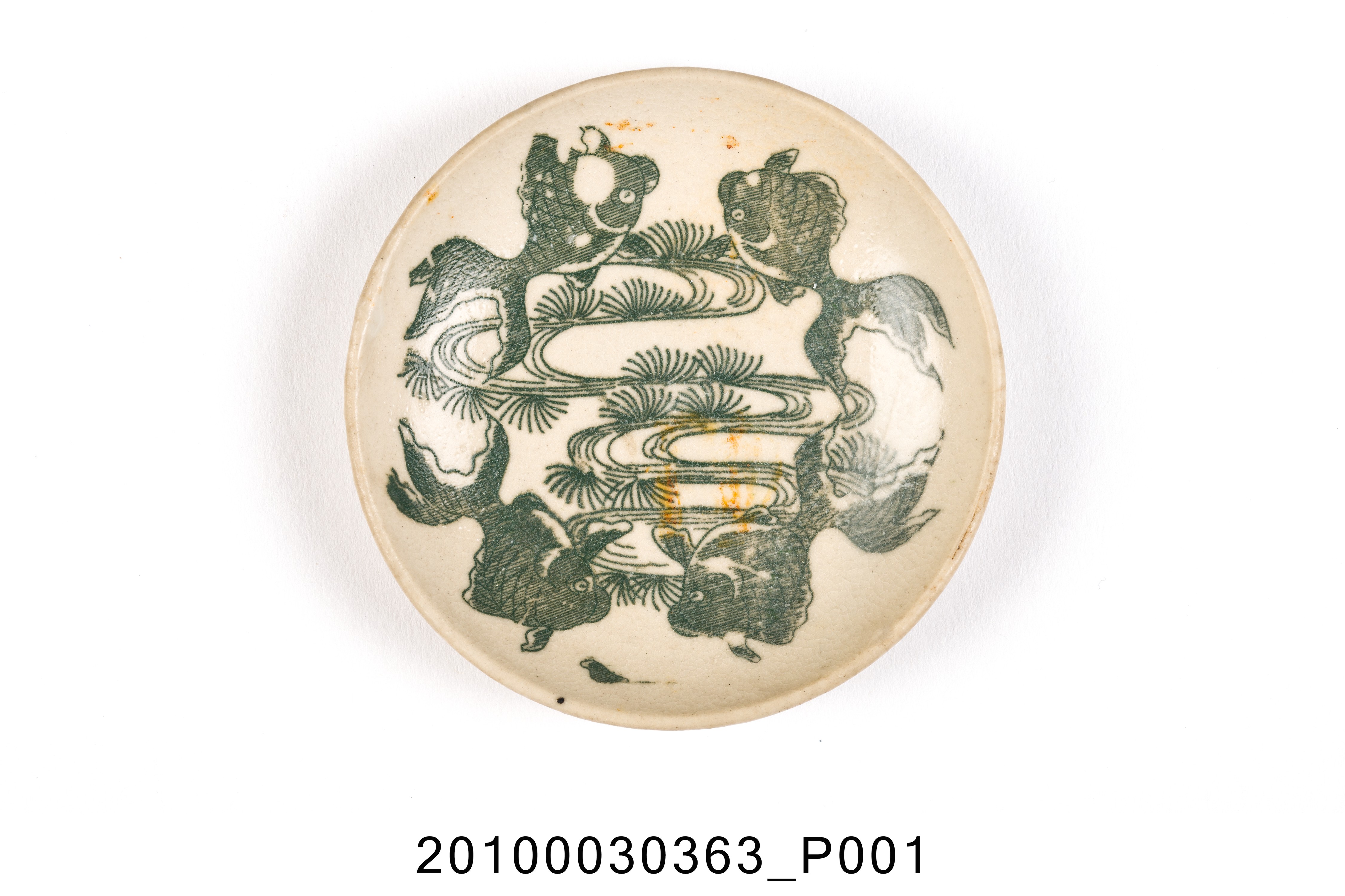 綠釉銅版轉印金魚紋圓碟 (共7張)