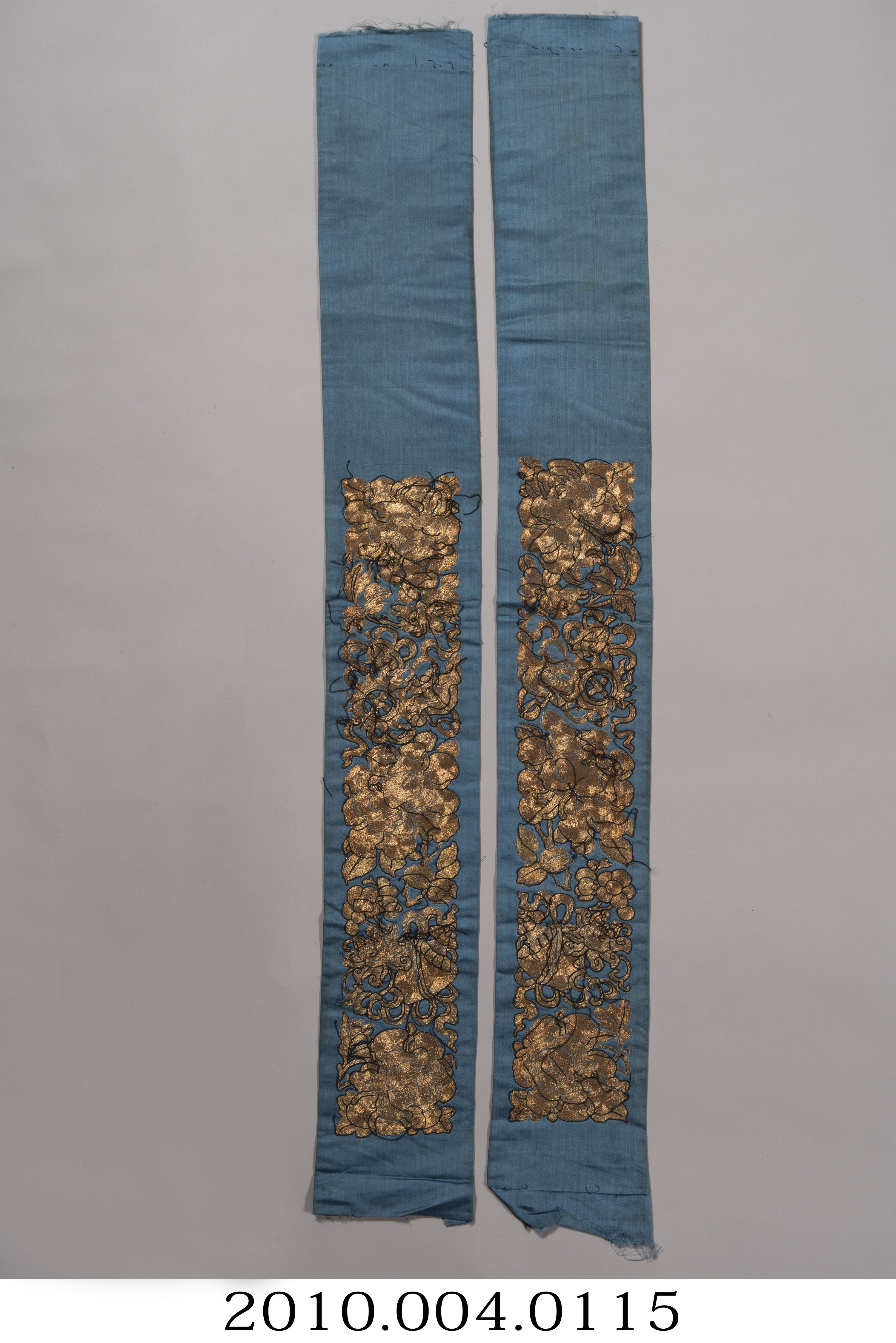 藍絲緞盤金釘線袖口布片組 (共4張)