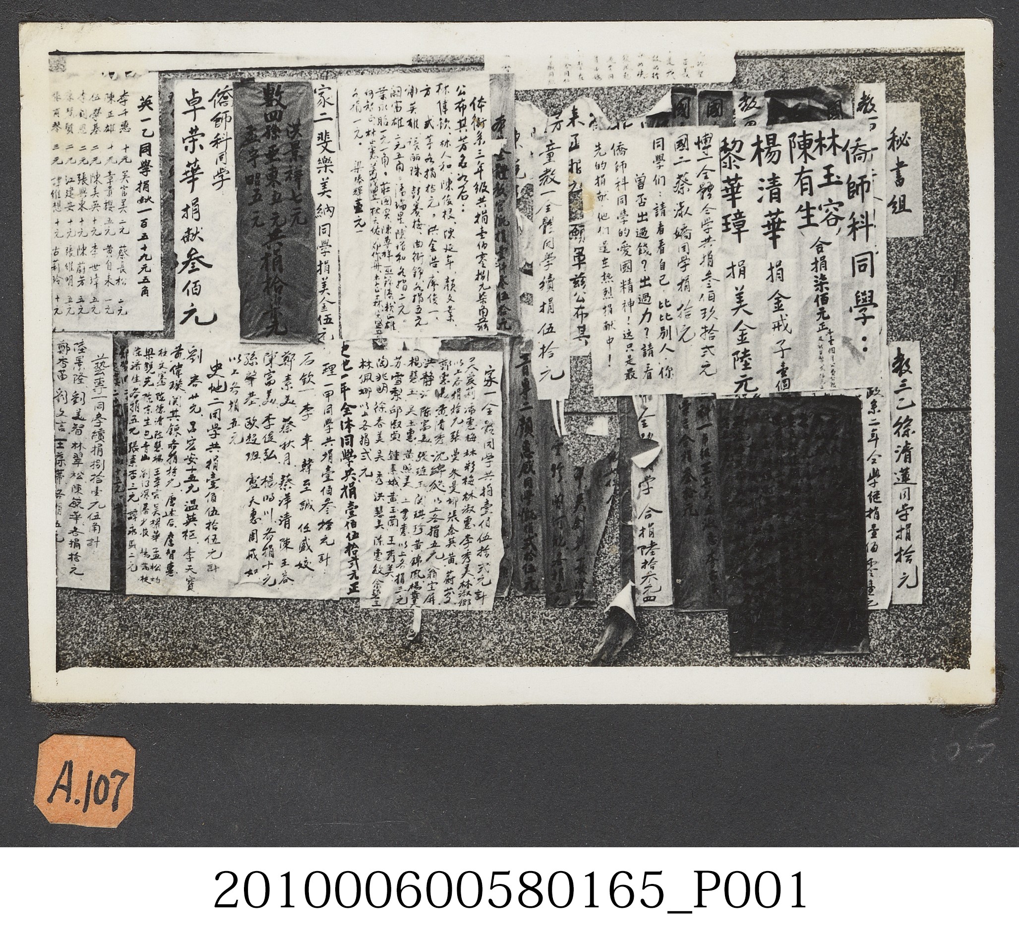 臺灣省立師範大學支援藏胞抗暴運動捐獻成果海報照片 (共2張)