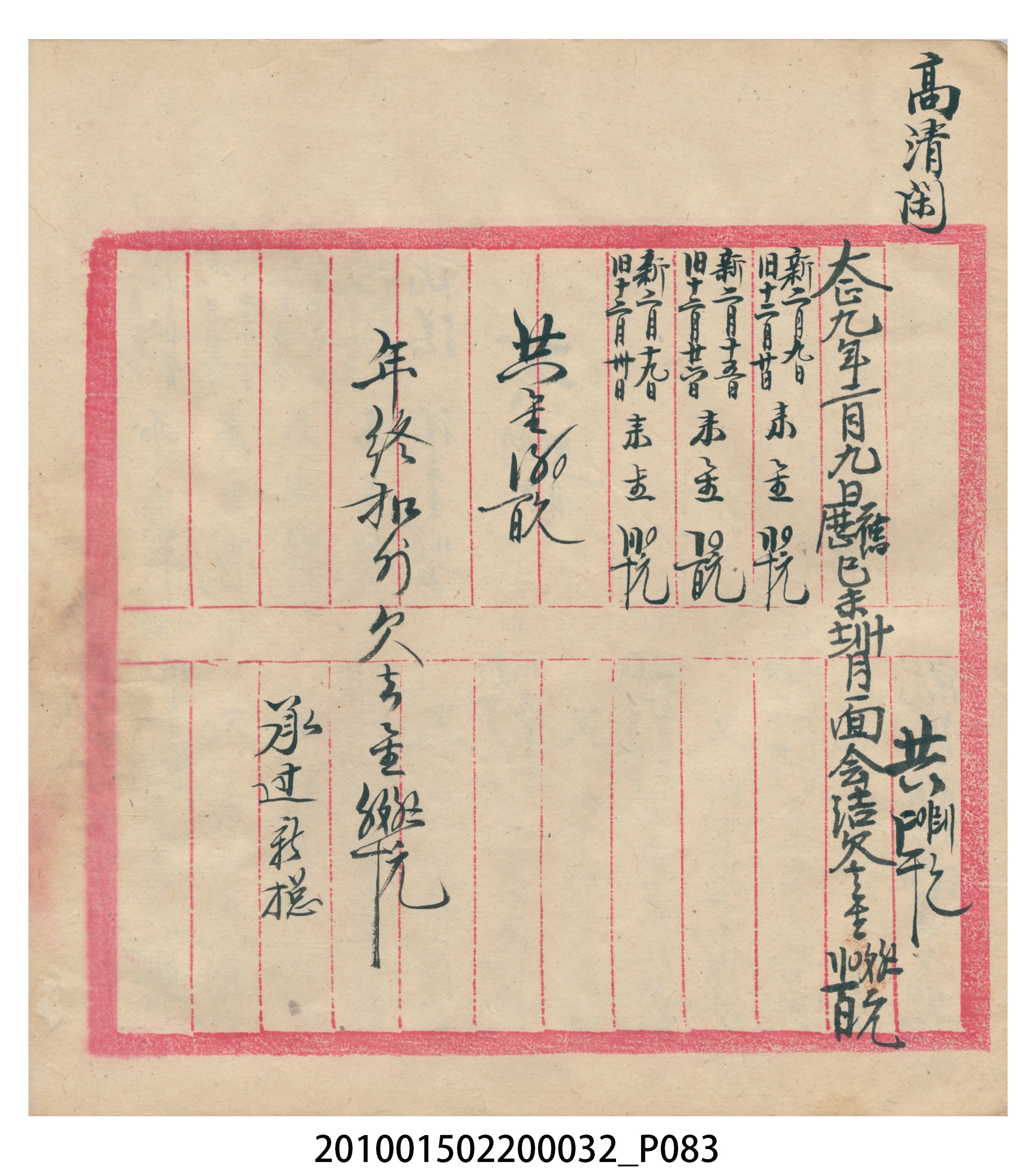 瑞興大正八年己未吉立焿藔九份本街各埠交關總簿 (共215張)