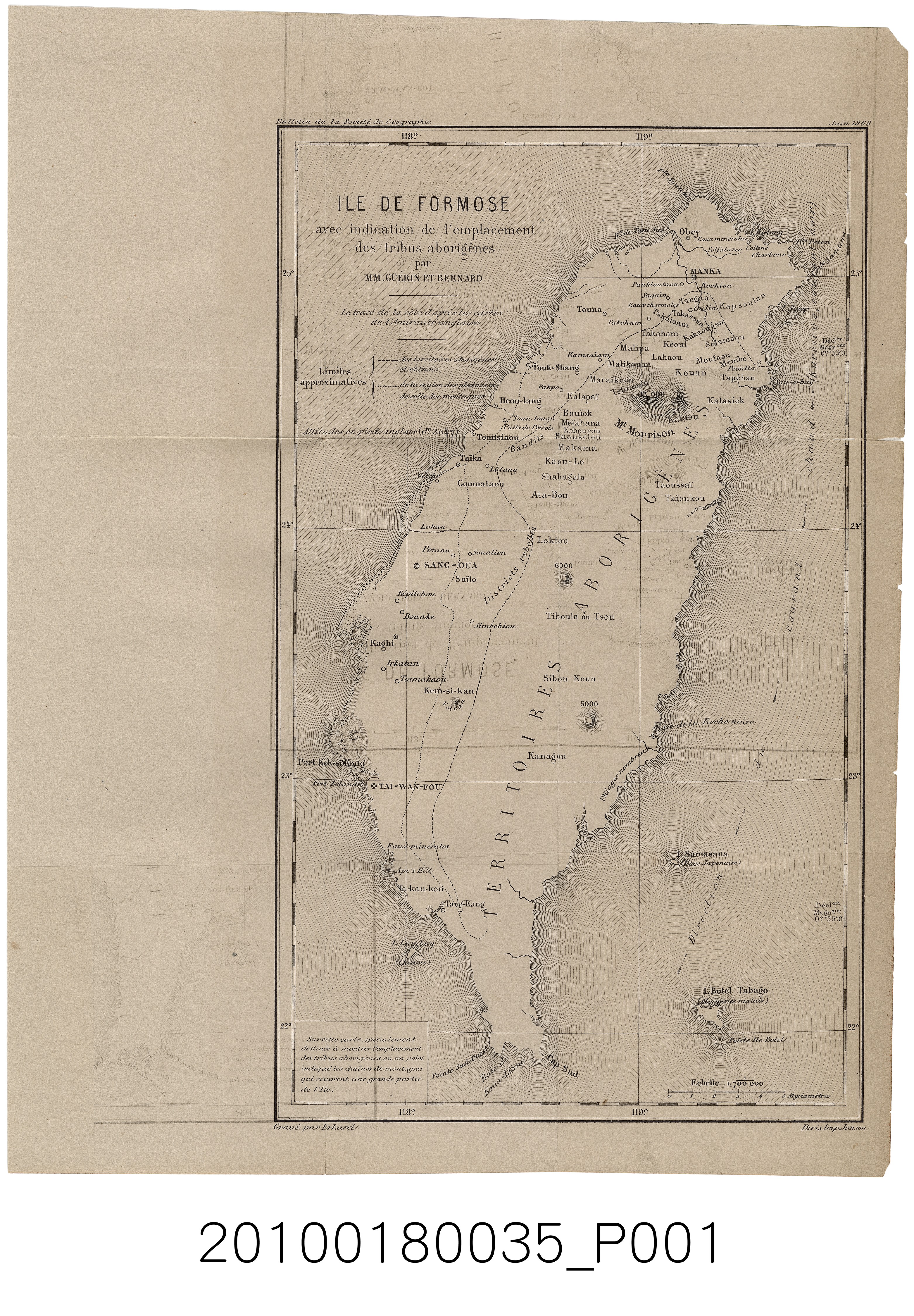 M. Guerin〈福爾摩沙島及原住民部落位置圖〉 (共2張)