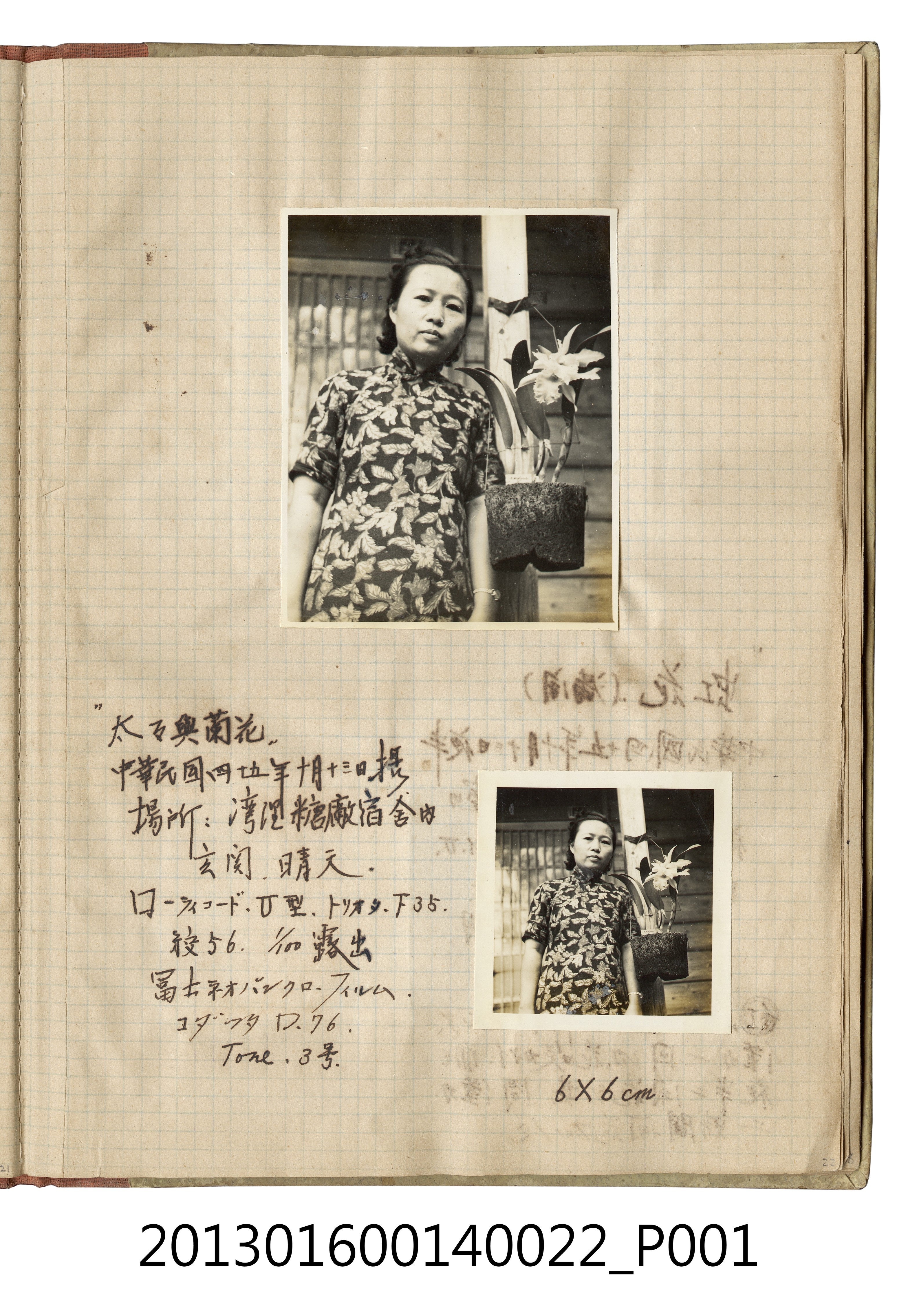 西元1956年陳崧波之妻與蘭花2張 (共2張)
