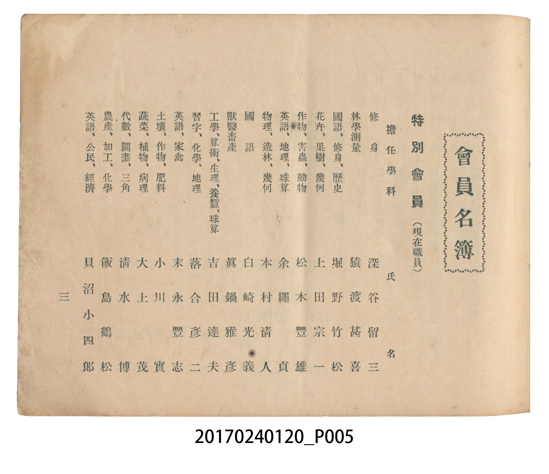 《昭和13年12月臺北州立宜蘭農林學校尚農會會員名冊》 (共43張)