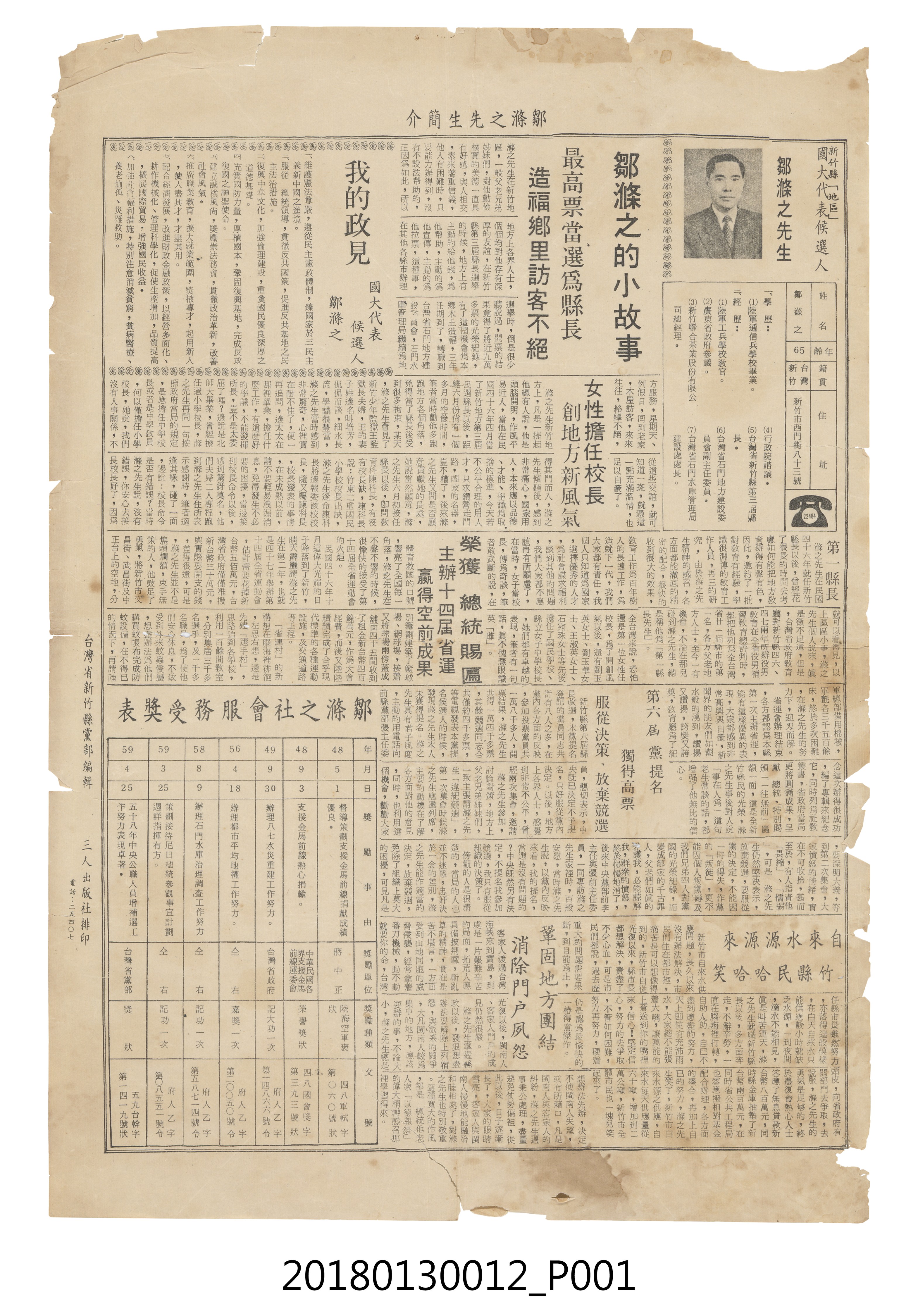 1972年鄒滌之競選國民大會代表傳單 (共3張)