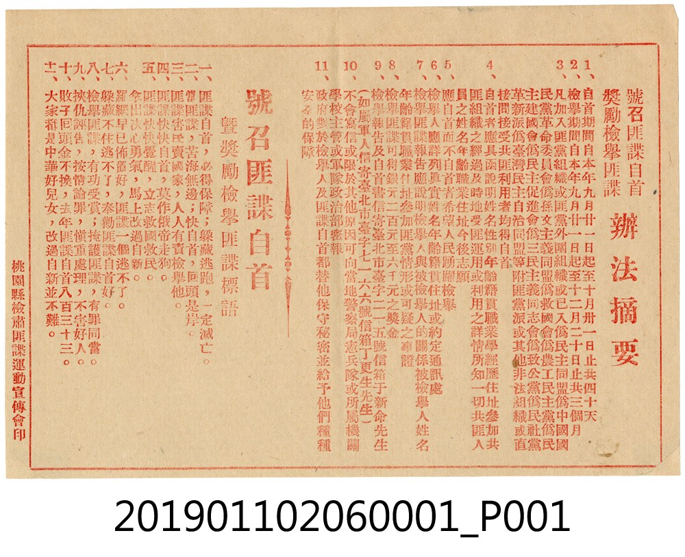 號召匪諜自首辦法摘要 (共3張)