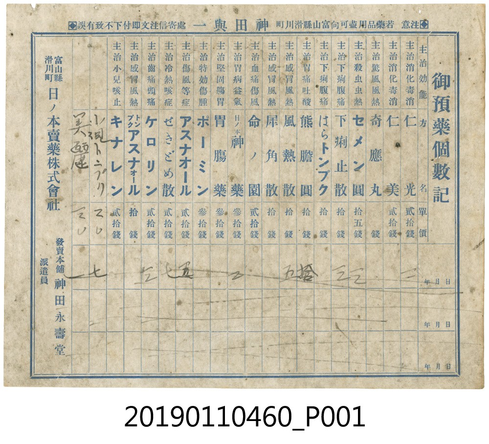 日治時期神田永壽堂販售之藥袋 (共3張)