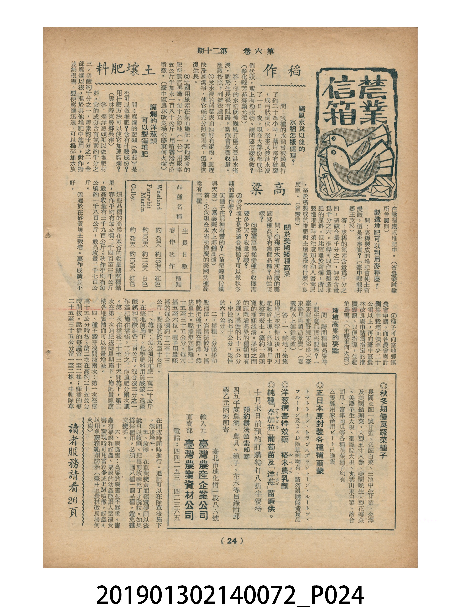 1956年10月16日《豐年》第6卷第20期 (共33張)