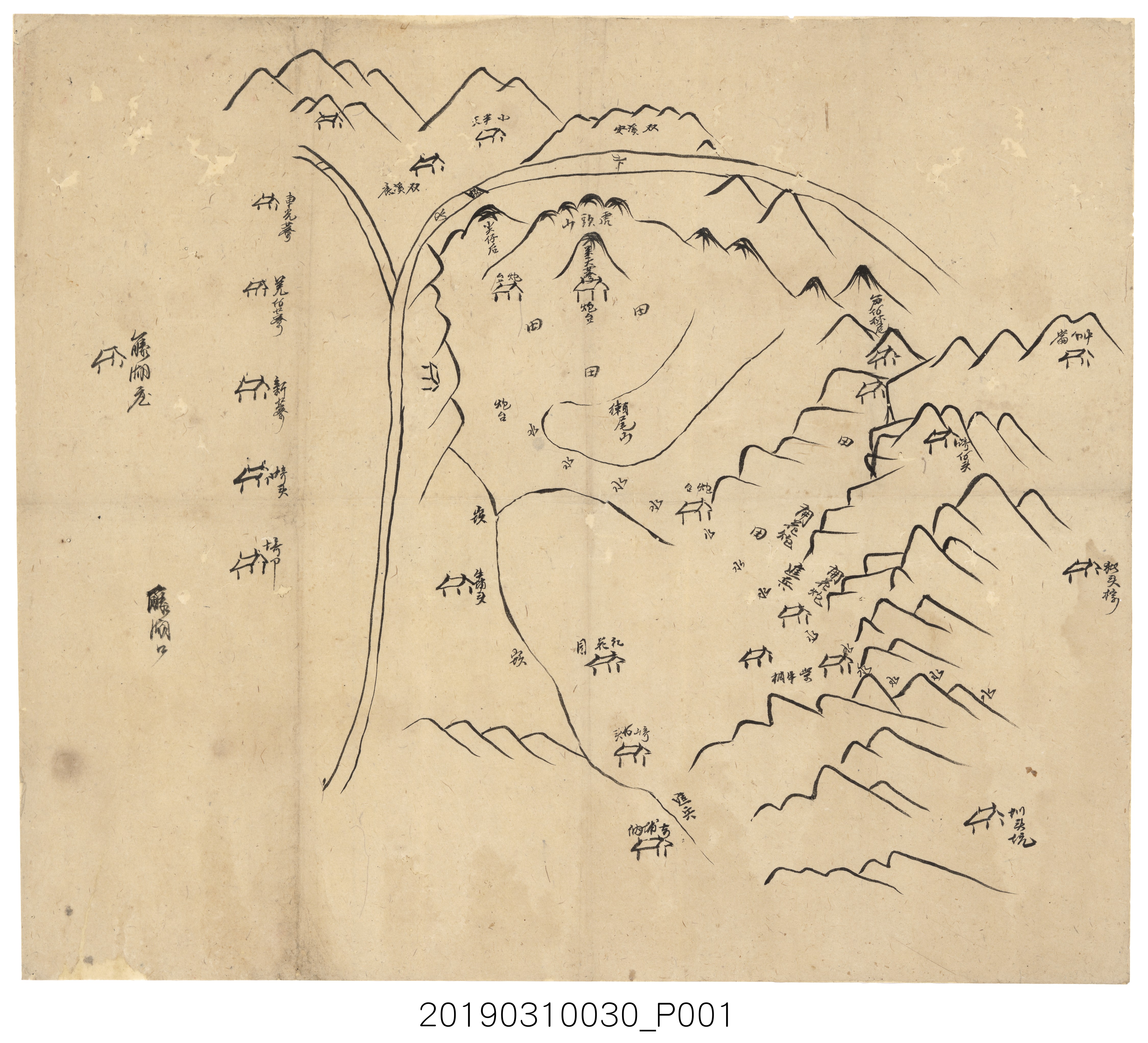 竹山東埔納溪周遭庄頭、砲台情勢手繪地圖  (共3張)