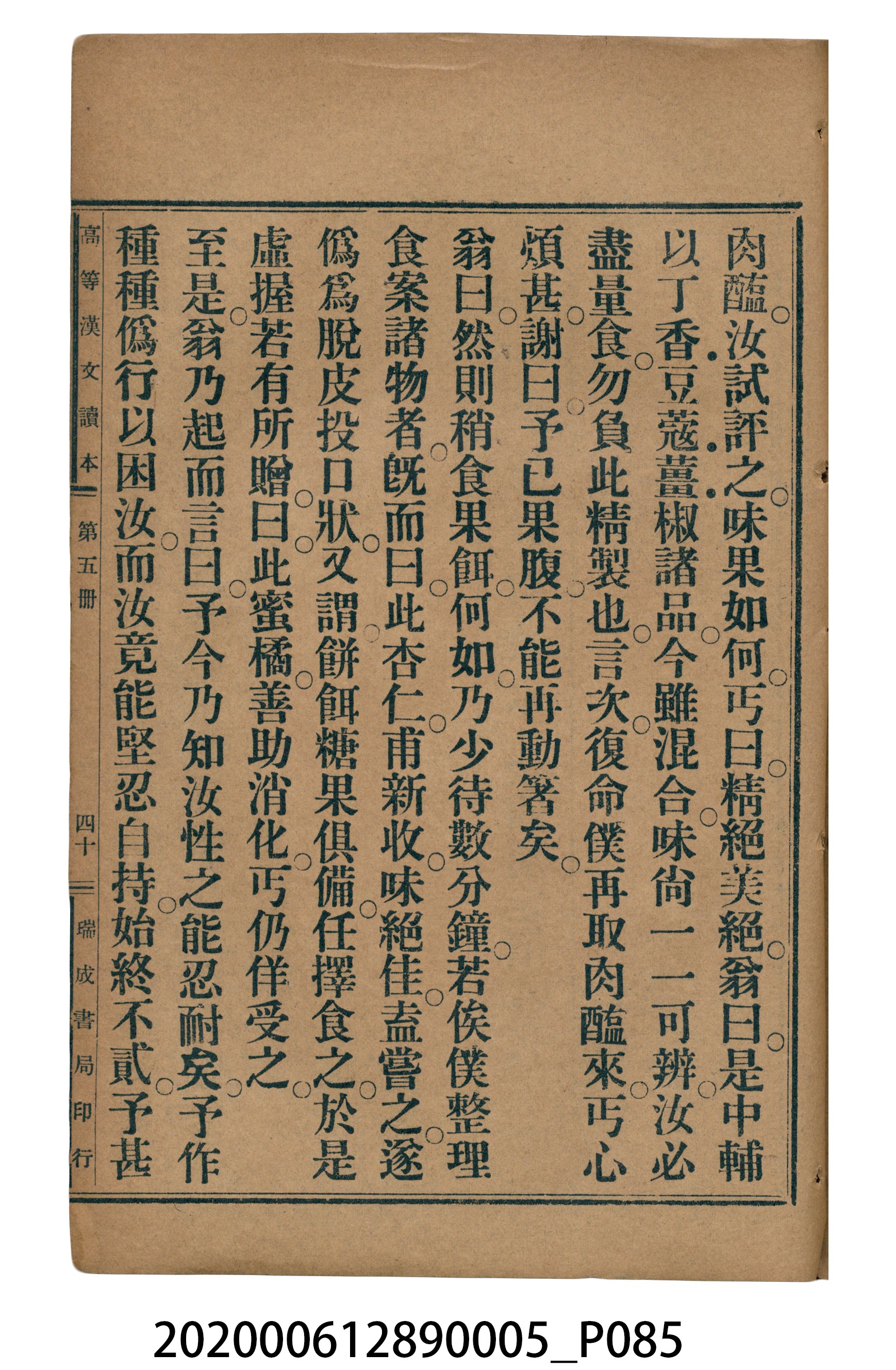 許深溪著《中學程度高等漢文讀本第五冊》 (共96張)
