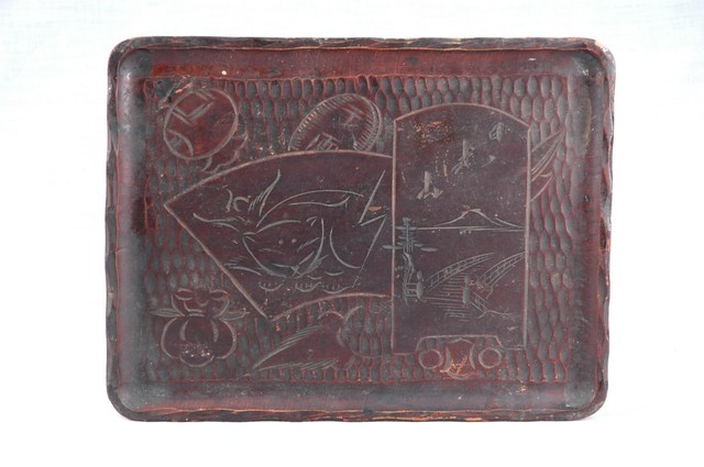 木胎棕色漆參拜日光山紀念方盤 (共5張)