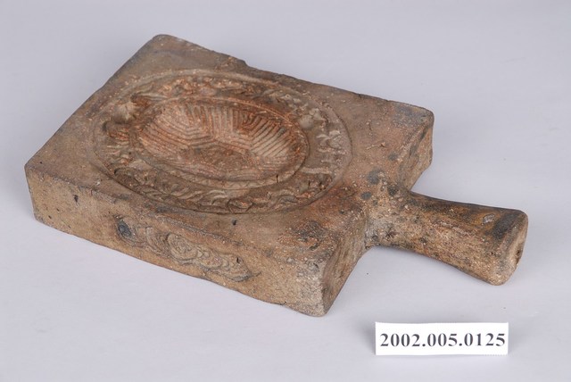 長方形四面雕龜桃連錢魚紋帶柄陶燒粿印 (共11張)