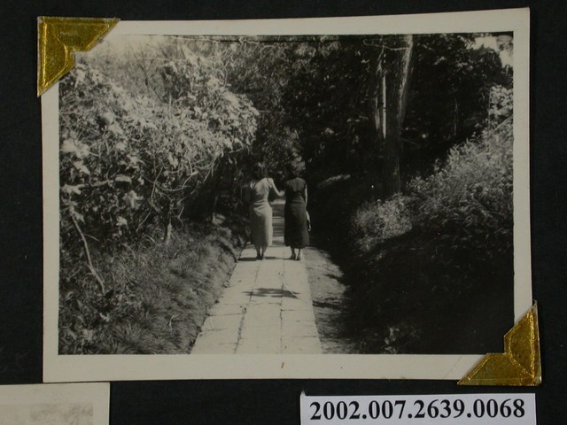 彭啟超夫人與1名女子於小徑上背身合照 (共1張)