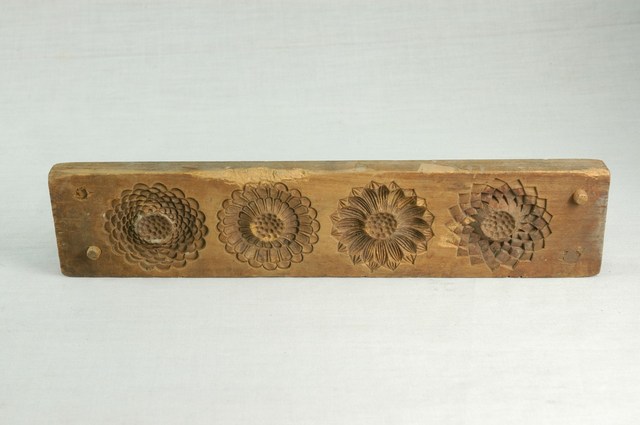 長條板單面雕四菊花糕印 (共7張)