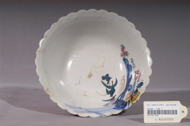 手繪青花粉紅風景圖花形碗 (共3張)