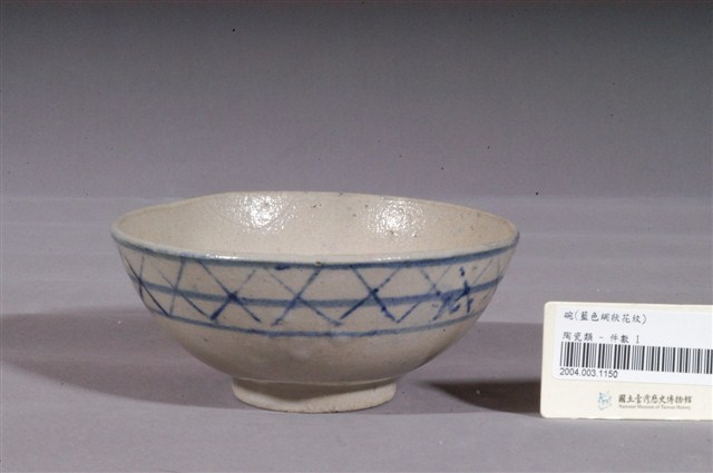 白釉藍網幾何彩繪紋瓷碗 (共3張)