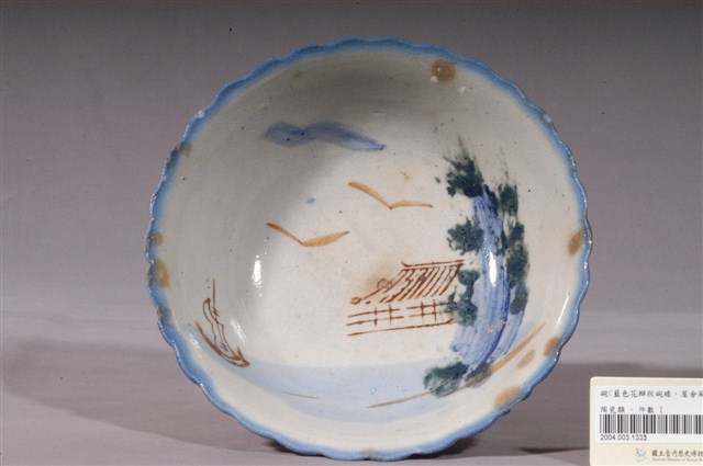 青花紅釉彩風景花口碗 (共4張)