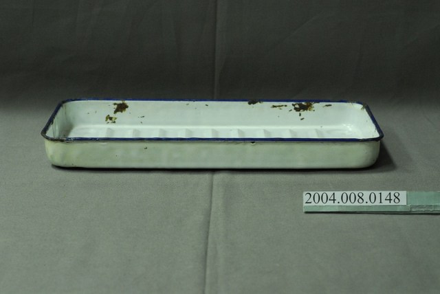 藍邊白底搪瓷條紋方盤 (共4張)