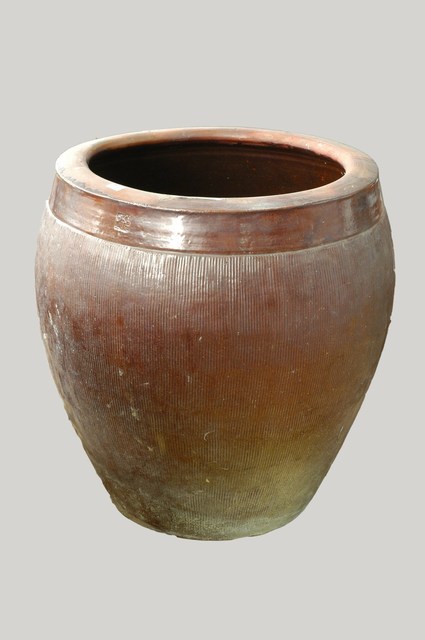 紅褐釉壓印直紋水缸 (共2張)