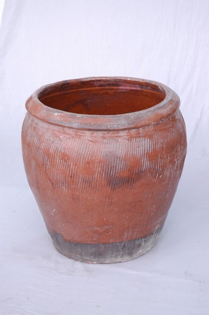 紅褐釉壓印直紋小水缸 (共2張)