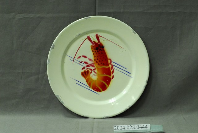 紅蝦紋搪瓷圓盤 (共3張)