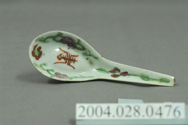 彩繪花果壽字紋瓷湯匙 (共3張)