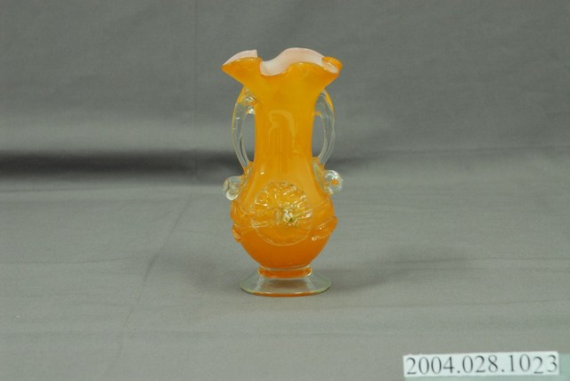 橘白雙色牡丹玻璃花瓶 (共5張)