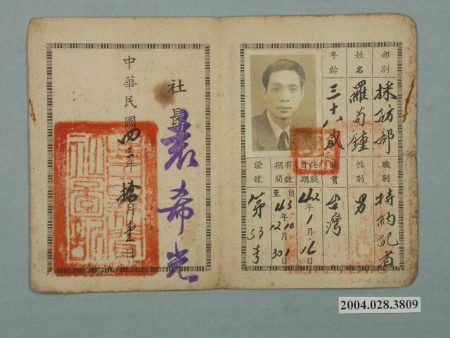 自由新聞社職員服務證 (共2張)