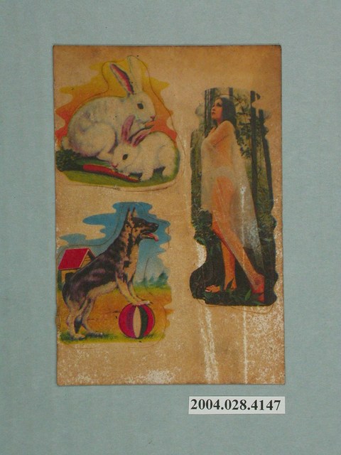 美女、兔子和狗等圖樣貼紙 (共1張)