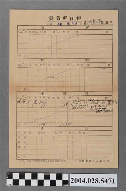 三峽軌道股份有限公司發着所日報 (共2張)