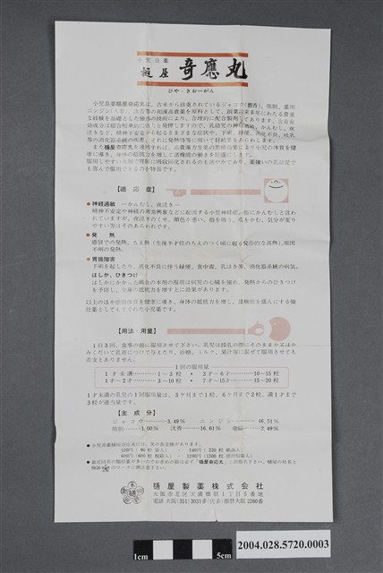 本家樋屋製藥株式會社樋屋奇應丸說明書 (共2張)