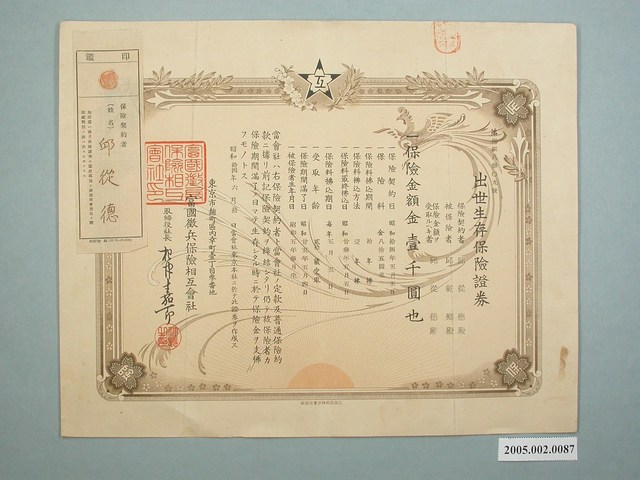 昭和14年出世生存保險證券 (共2張)