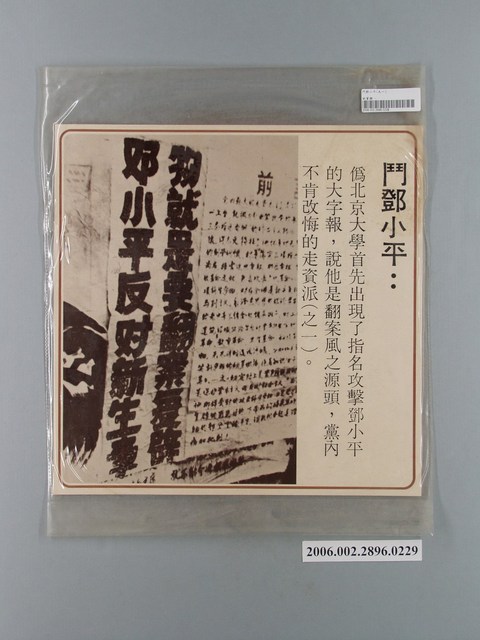 中國大陸災胞救濟總會印行《中國大陸共匪暴行》〈鬥鄧小平之一〉文宣 (共1張)