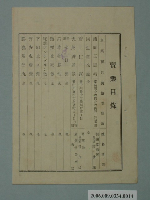 賣藥目錄製造者黃培 (共2張)