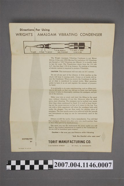 TORIT出品牙科電動銀粉填壓器說明書 (共2張)