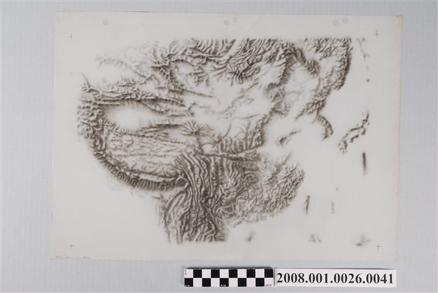中華民國地圖製版描圖紙地形暈渲黑版 (共2張)