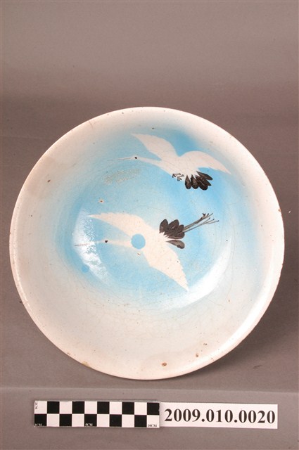 藍彩噴釉雙鶴紋碗公 (共4張)