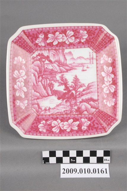 釉上彩轉寫紙貼花山水紋方盤 (共4張)