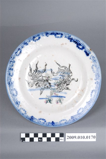 印繪青花金魚紋圓盤 (共4張)