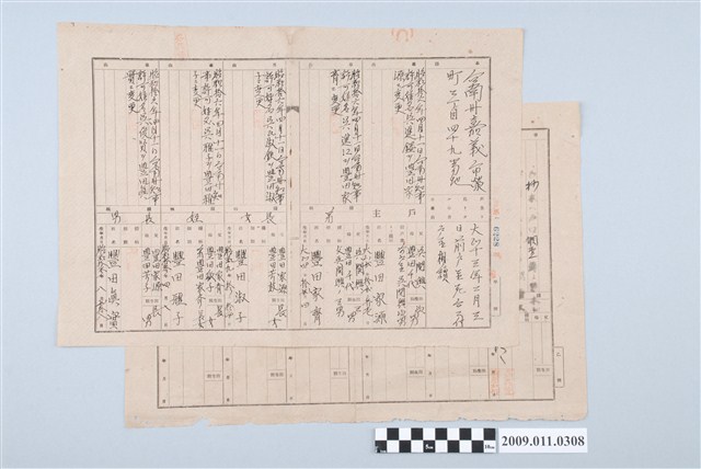 臺南州嘉義市豐田家戶籍謄本 (共2張)